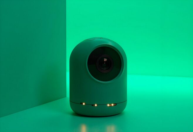 Une petite "caméra espion" cubique, compacte et facile à dissimuler, représentant une solution de surveillance discrète pour diverses applications